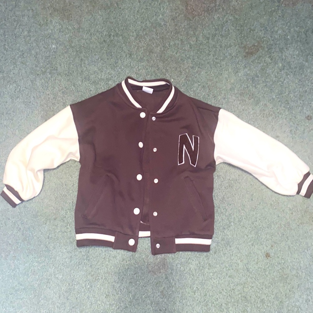 Zara kids varsity jacket in brown and white never worn